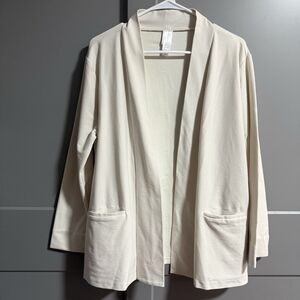 Wynne Layers Open Front Blazer Cardigan Stretchy Pockets Off White L Minimalist